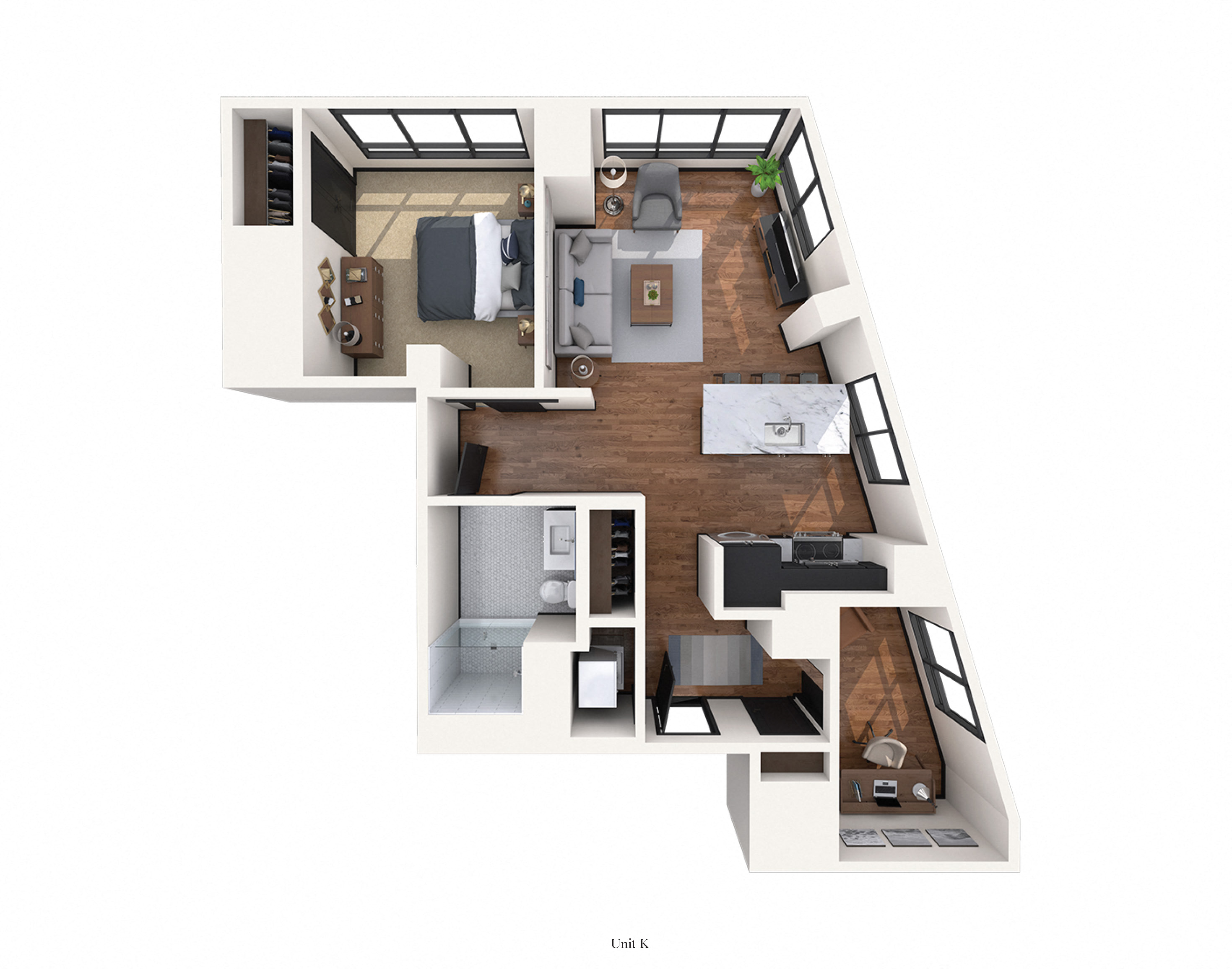 Floor plan for 1 bed, 1 bath, 776 sqft